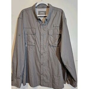 Cabelas Guidewear Men's Long Sleeve Vented Fishing Button Up Shirt Tan/Black 2XL